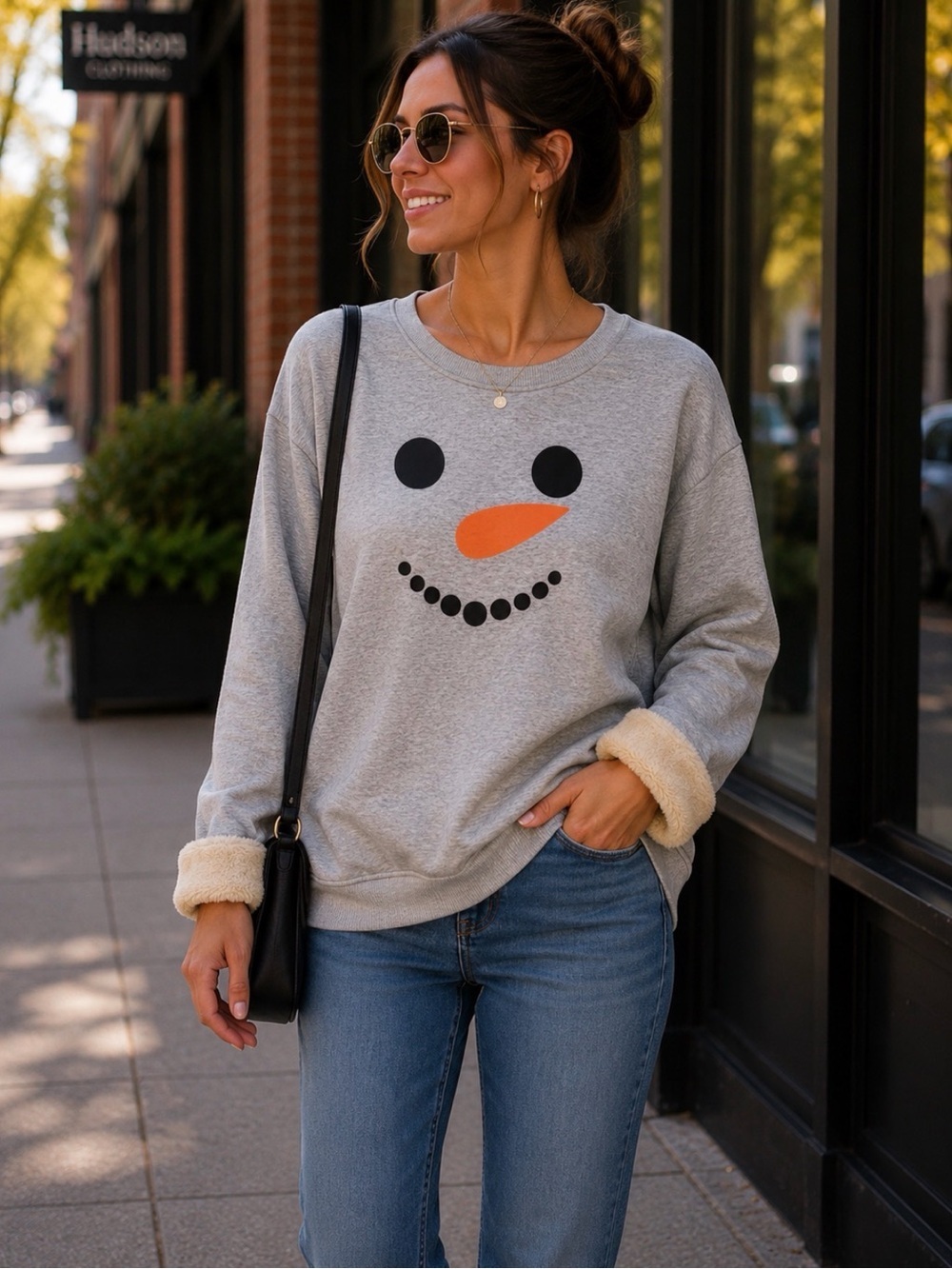 Gray Snowman Face Sweatshirt